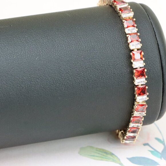 "Elegant Red & White Baguette Rose Gold Bracelet for Women, XPBL1024 - Picture 9 of 12